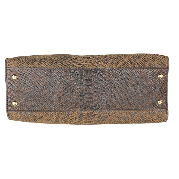 Michael Kors Brown Hamilton Snake Embossed Satchel - Picture 7 of 15